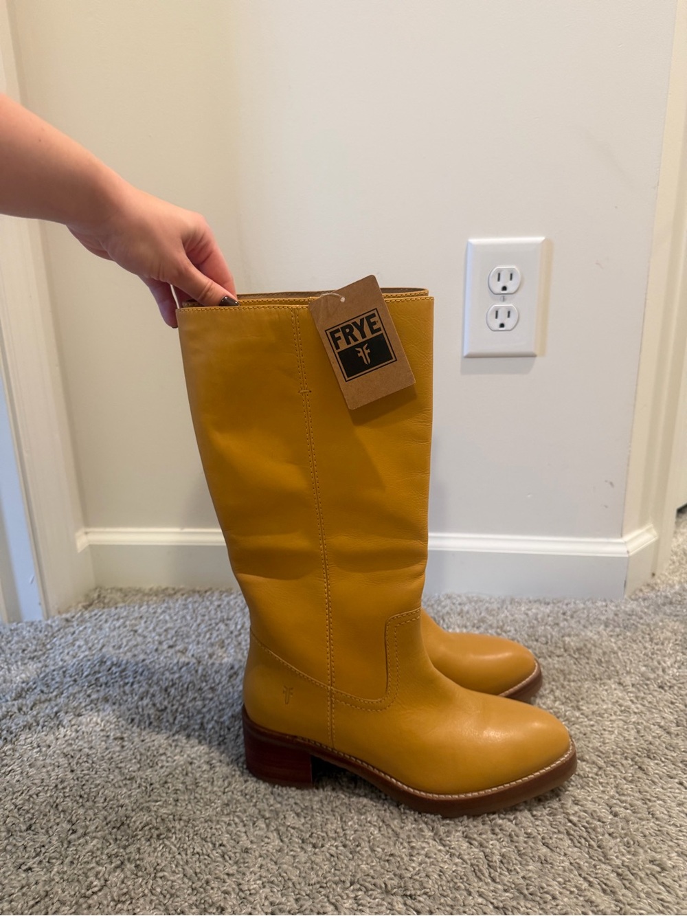Frye Women's Knee-High Leather Boots in Mustard Yellow